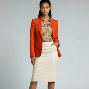 Women's Orange Tailored Blazer - Classic Work Jacket